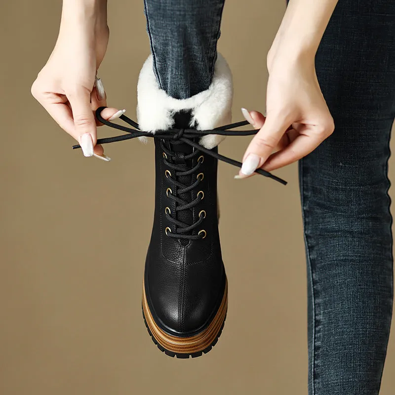 Husna Lace up Platform Fur Heel Boots