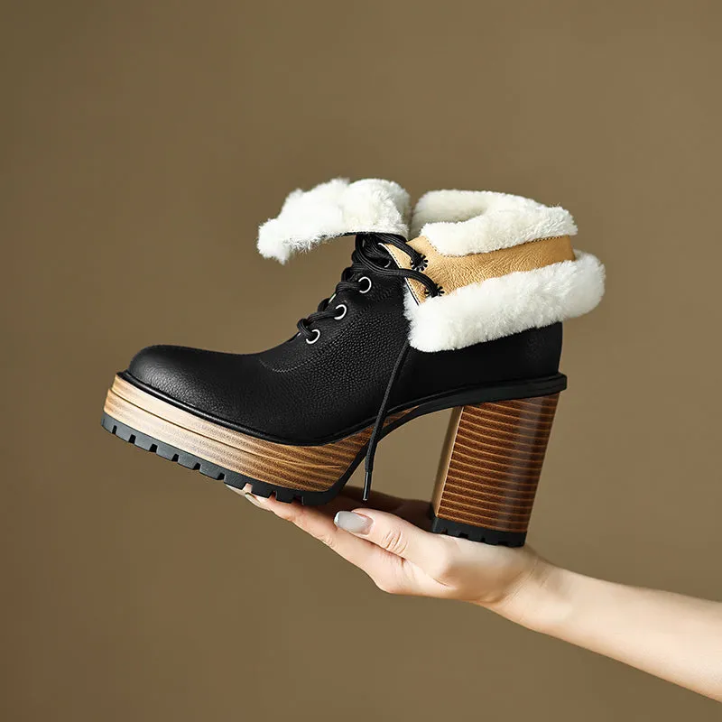 Husna Lace up Platform Fur Heel Boots