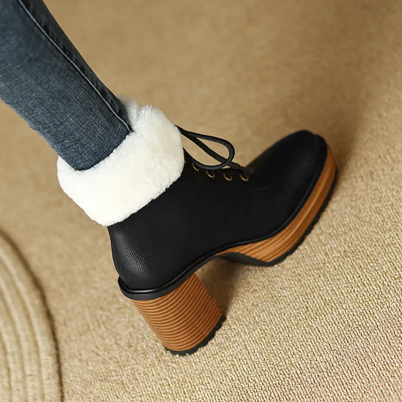 Husna Lace up Platform Fur Heel Boots