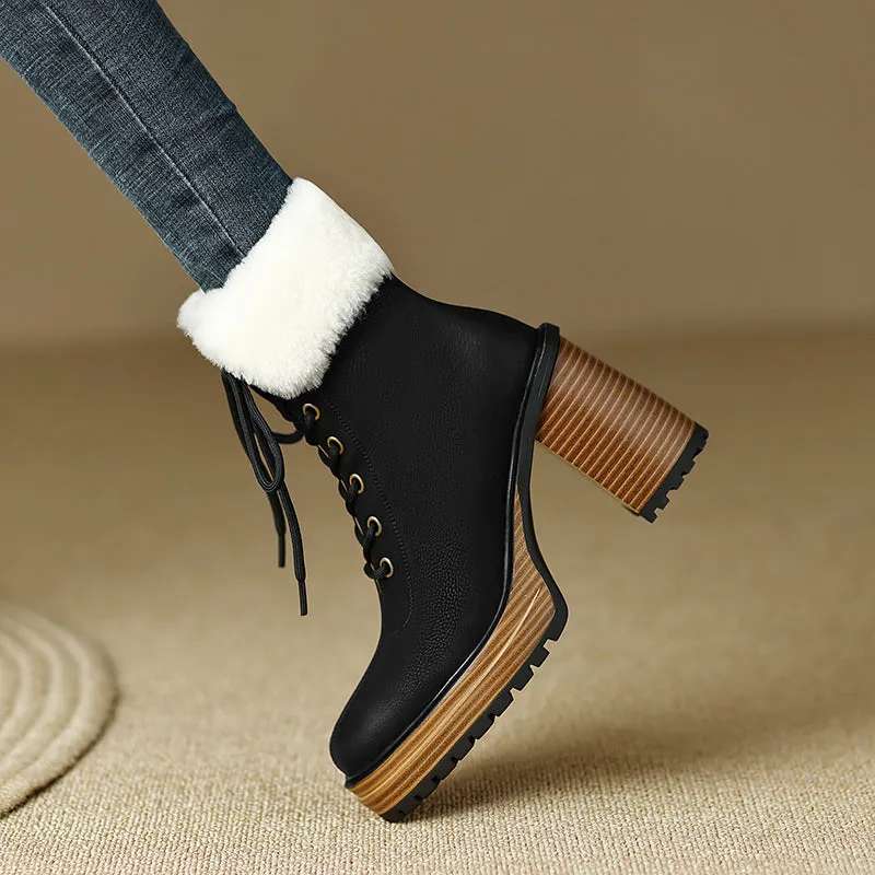 Husna Lace up Platform Fur Heel Boots