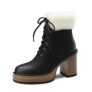Husna Lace up Platform Fur Heel Boots