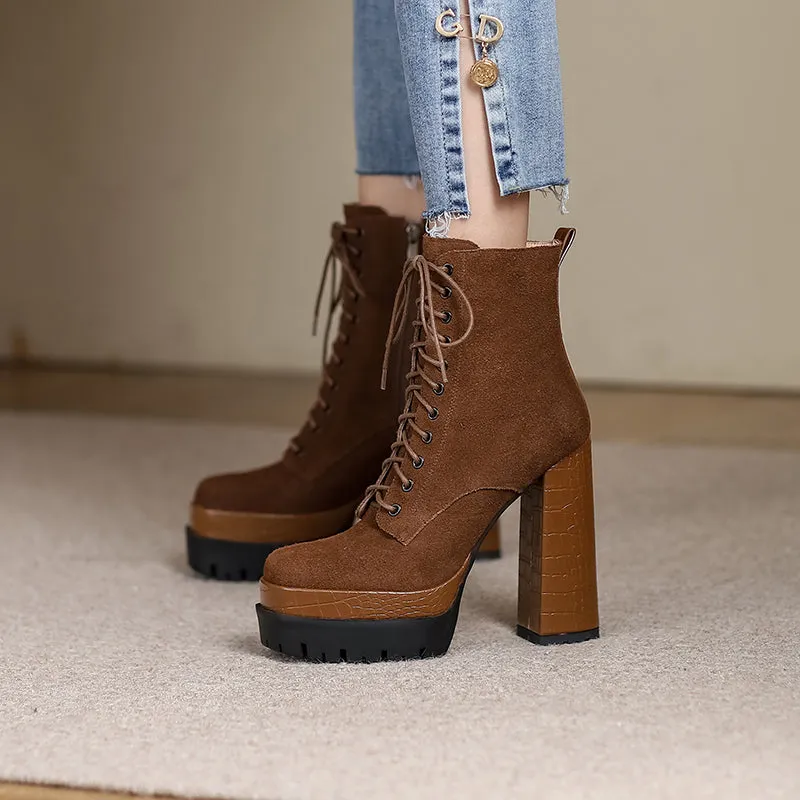 Irene Brown Lace up Platform Boots