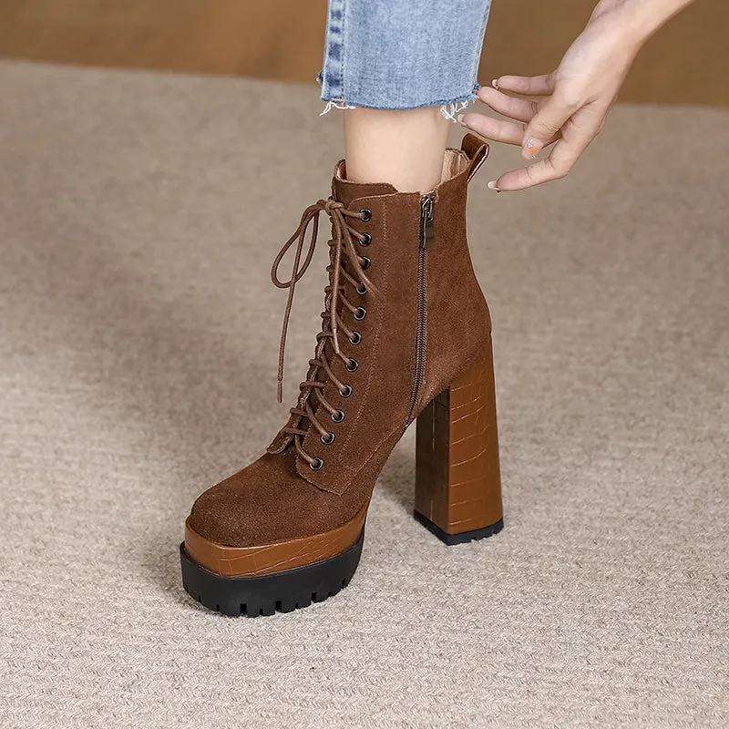 Irene Brown Lace up Platform Boots