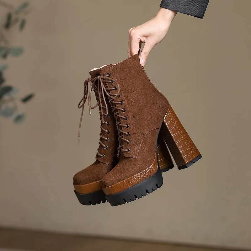 Irene Brown Lace up Platform Boots