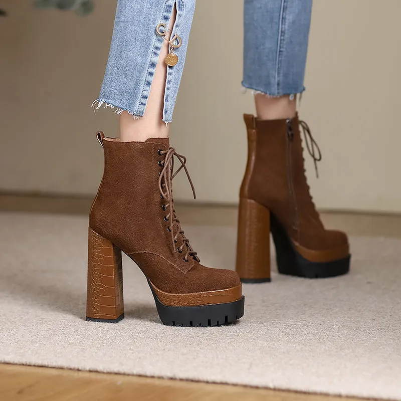 Irene Brown Lace up Platform Boots