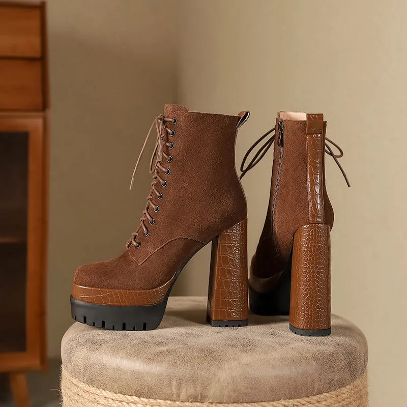 Irene Brown Lace up Platform Boots