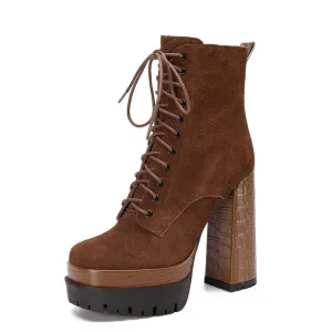 Irene Brown Lace up Platform Boots