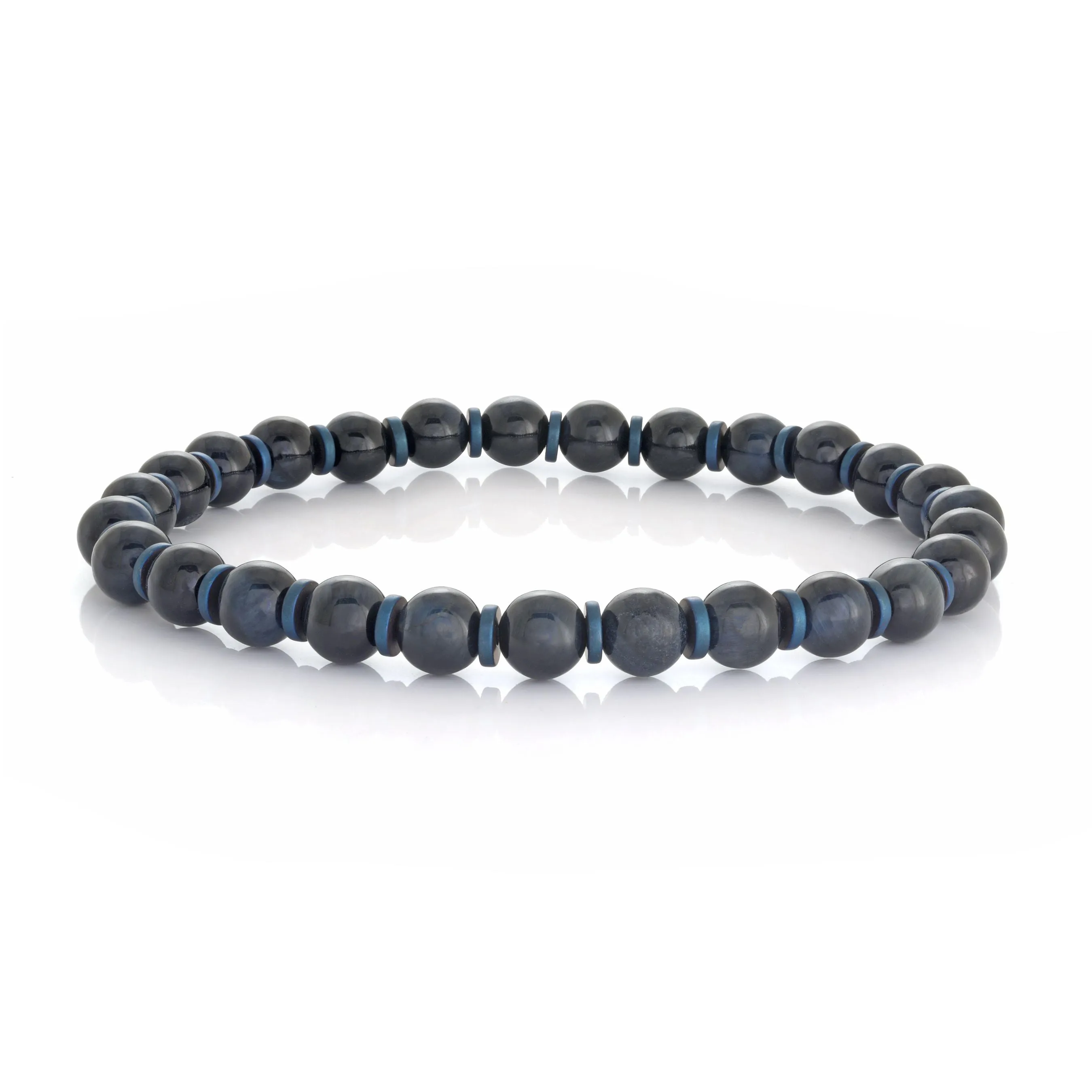 Italgem Blue Tiger's Eye with Blue Hematite Beaded Stretch Bracelet