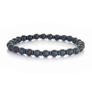 Italgem Blue Tiger's Eye with Blue Hematite Beaded Stretch Bracelet