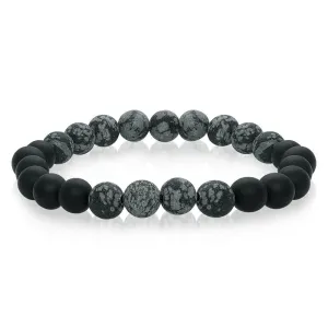 Italgem Grey Marble Matte and Black Onyx Beaded Stretch Bracelet
