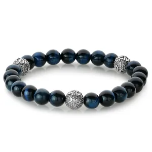 Italgem Stainless Steel Beads with Blue Tiger's Eye Beaded Stretch Bracelet
