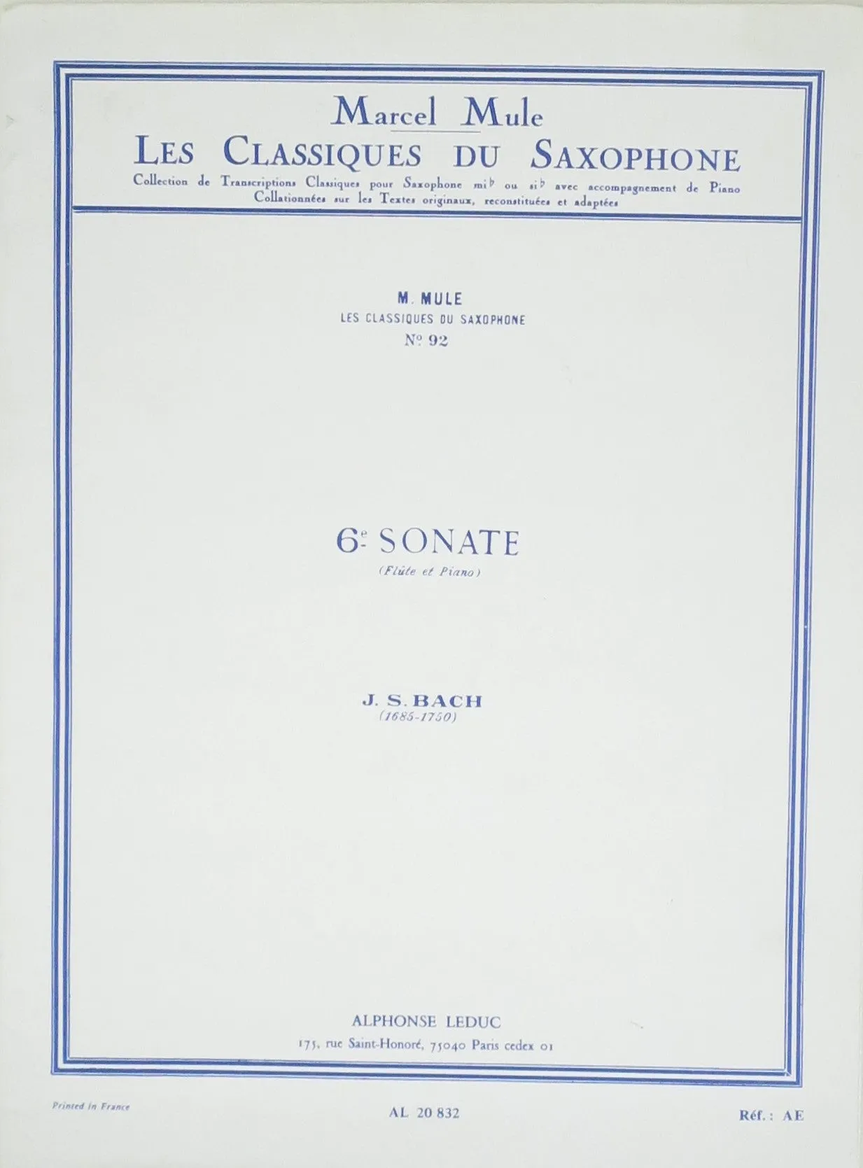J. S. Bach: Sonata No.6 for Flute and Piano (Arr. Mule)