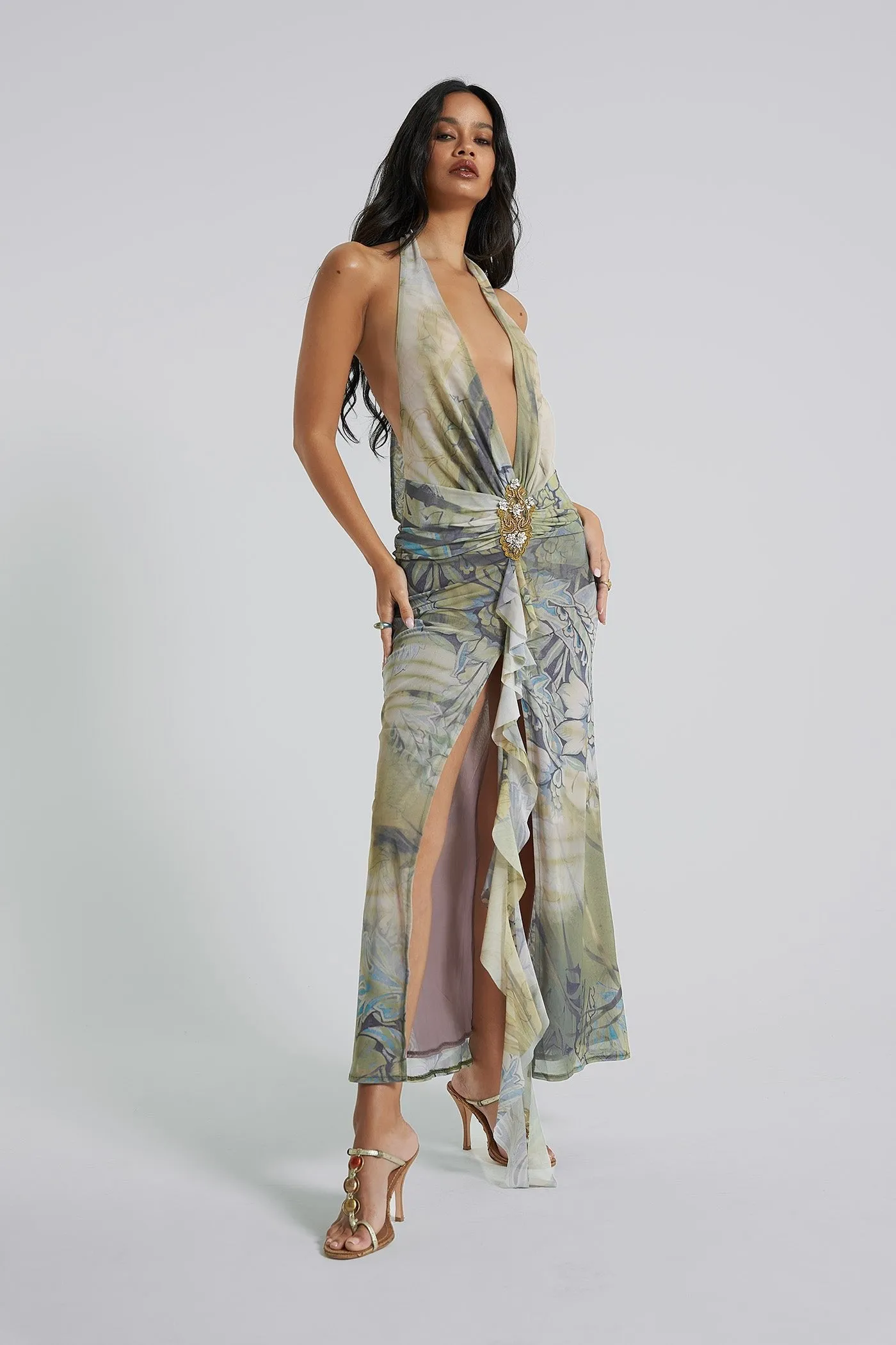 Jaded London - Cindy Plunge Maxi Dress In Green