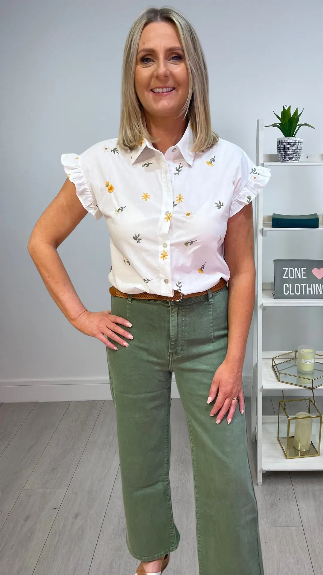 Jenny - Khaki 3/4 Length Belted Denims