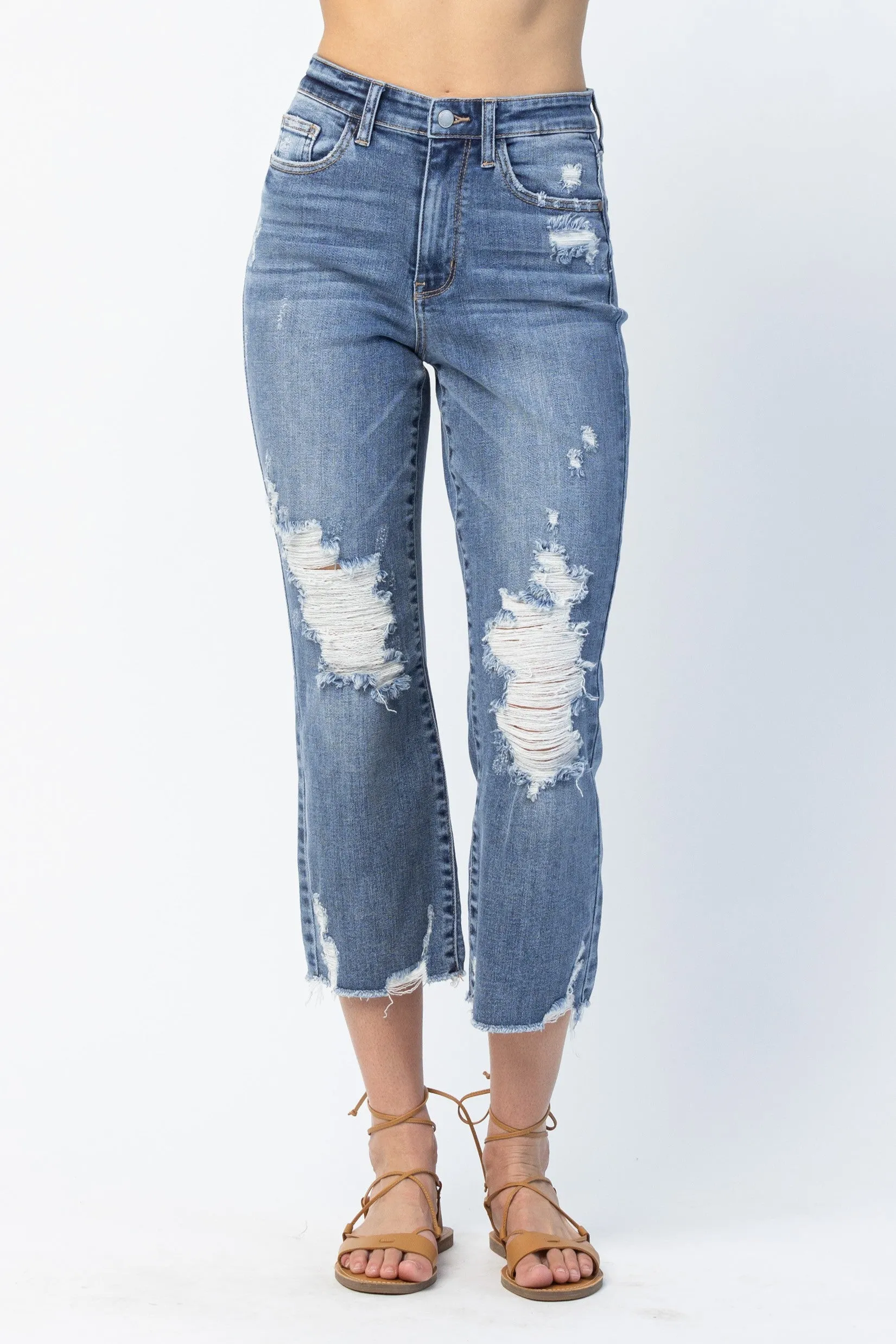 Judy Blue High Waisted Ankle Straight Boyfriend Denim Crops - Final Sale