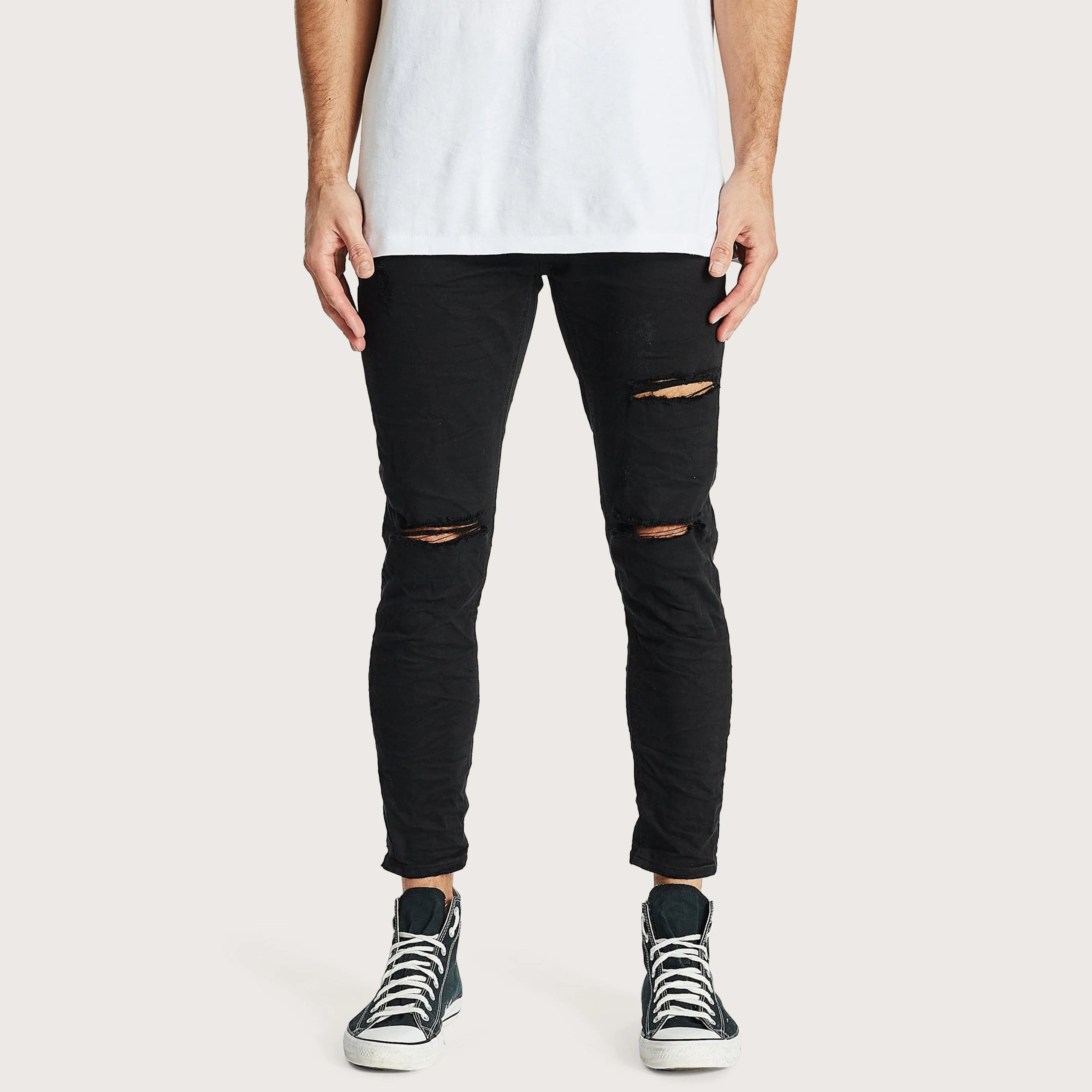 K4 Cropped Jean Destroyed Black