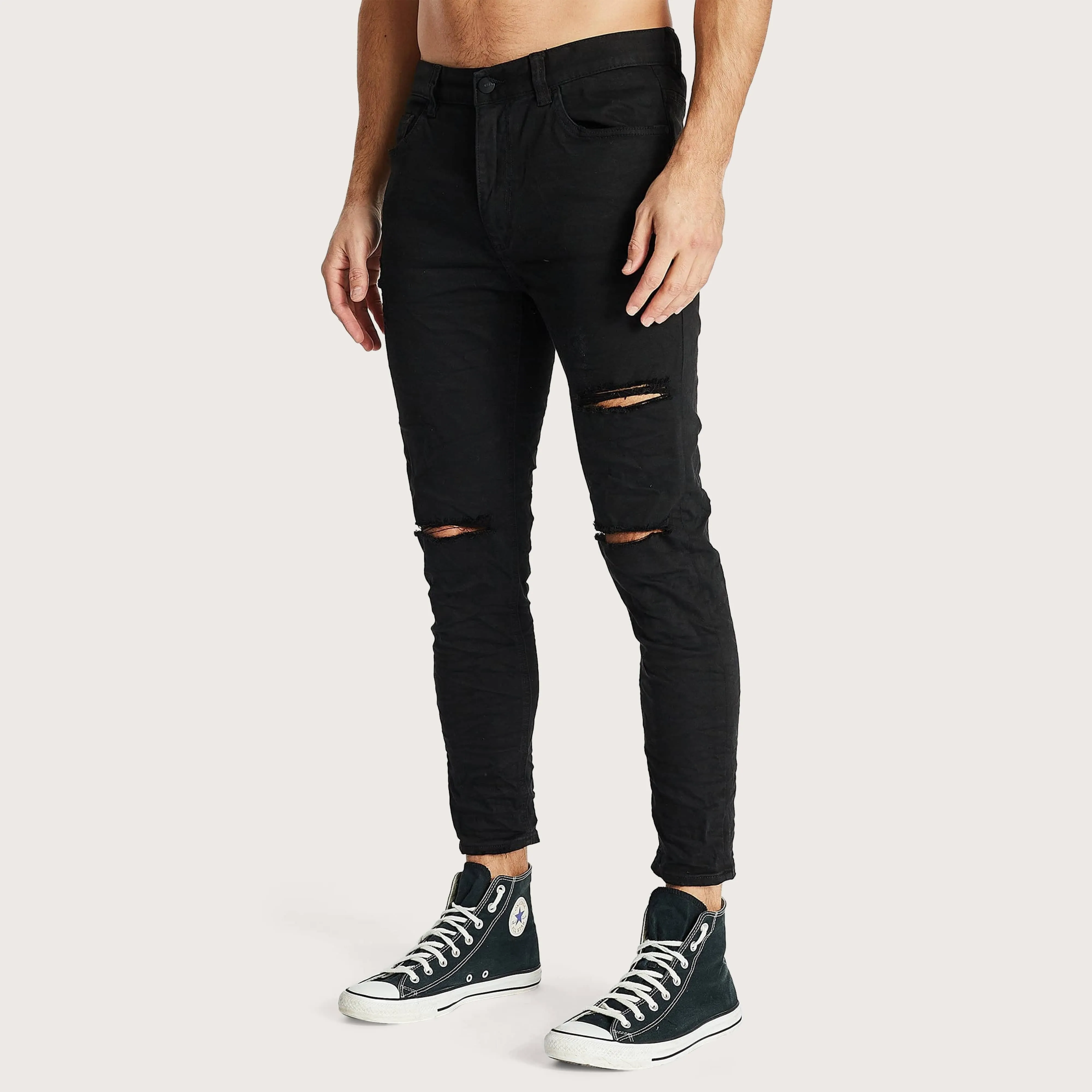 K4 Cropped Jean Destroyed Black