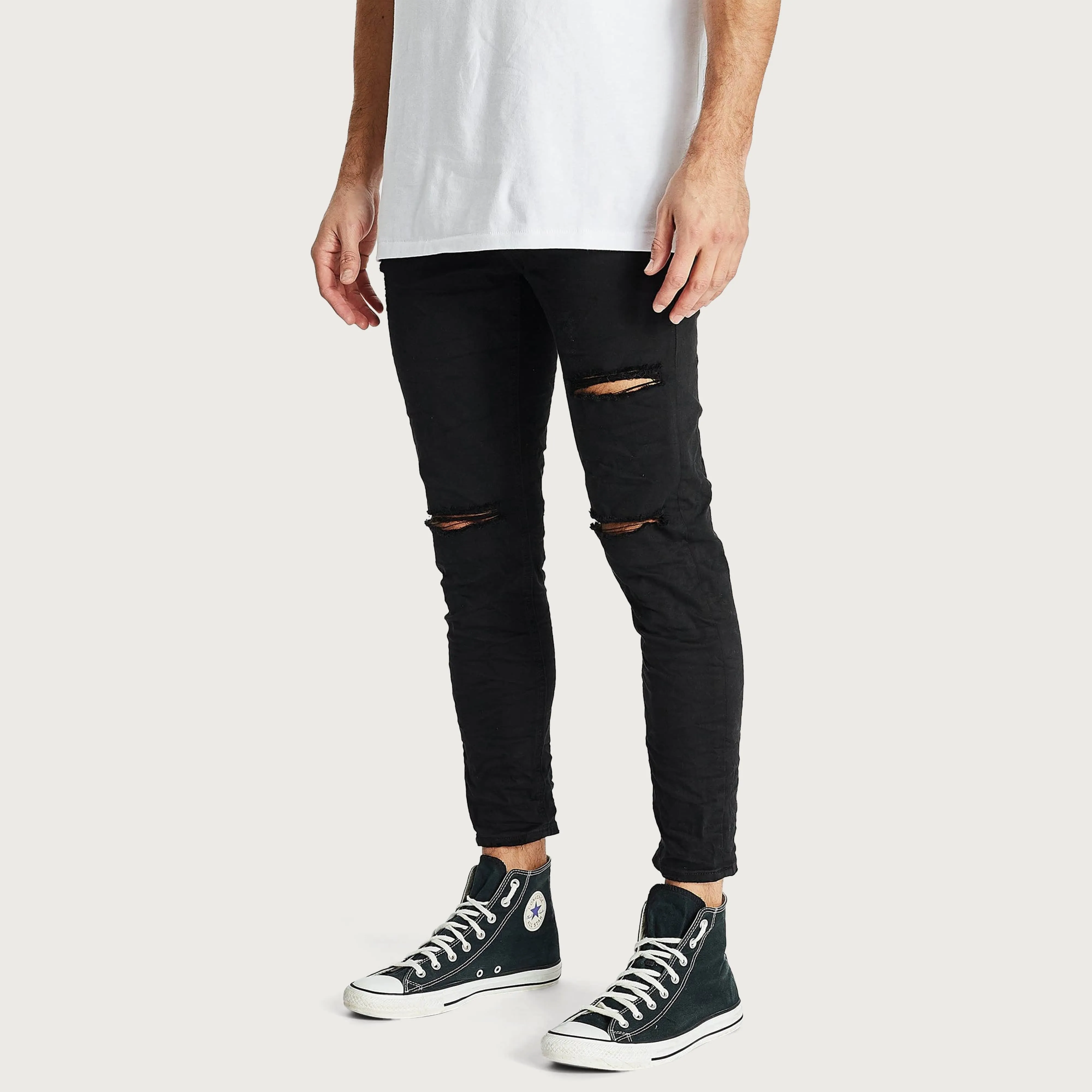 K4 Cropped Jean Destroyed Black