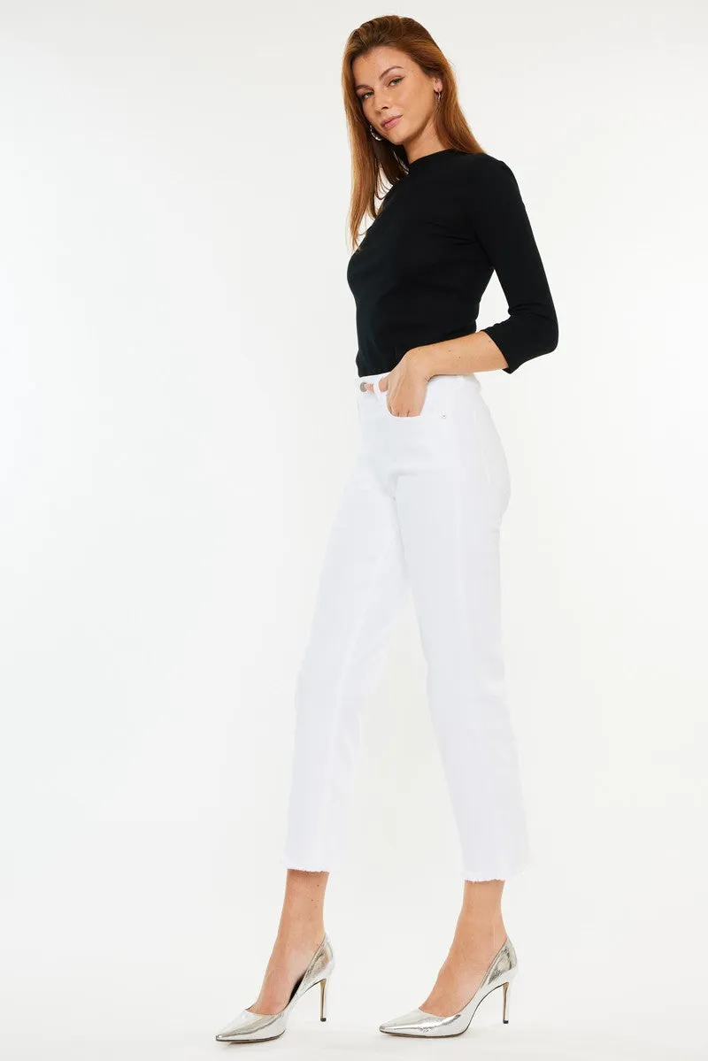 KanCan High Rise Straight Cropped White Jeans
