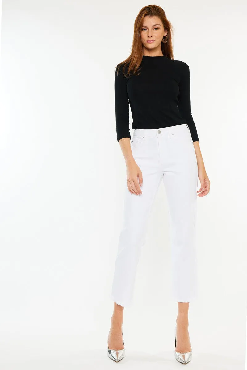 KanCan High Rise Straight Cropped White Jeans