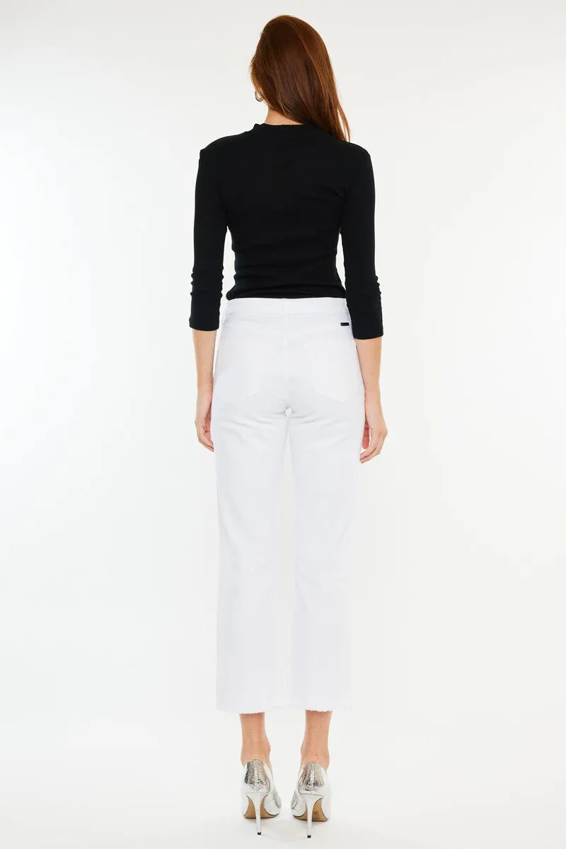 KanCan High Rise Straight Cropped White Jeans