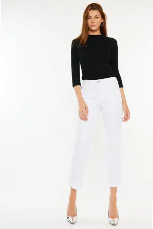KanCan High Rise Straight Cropped White Jeans
