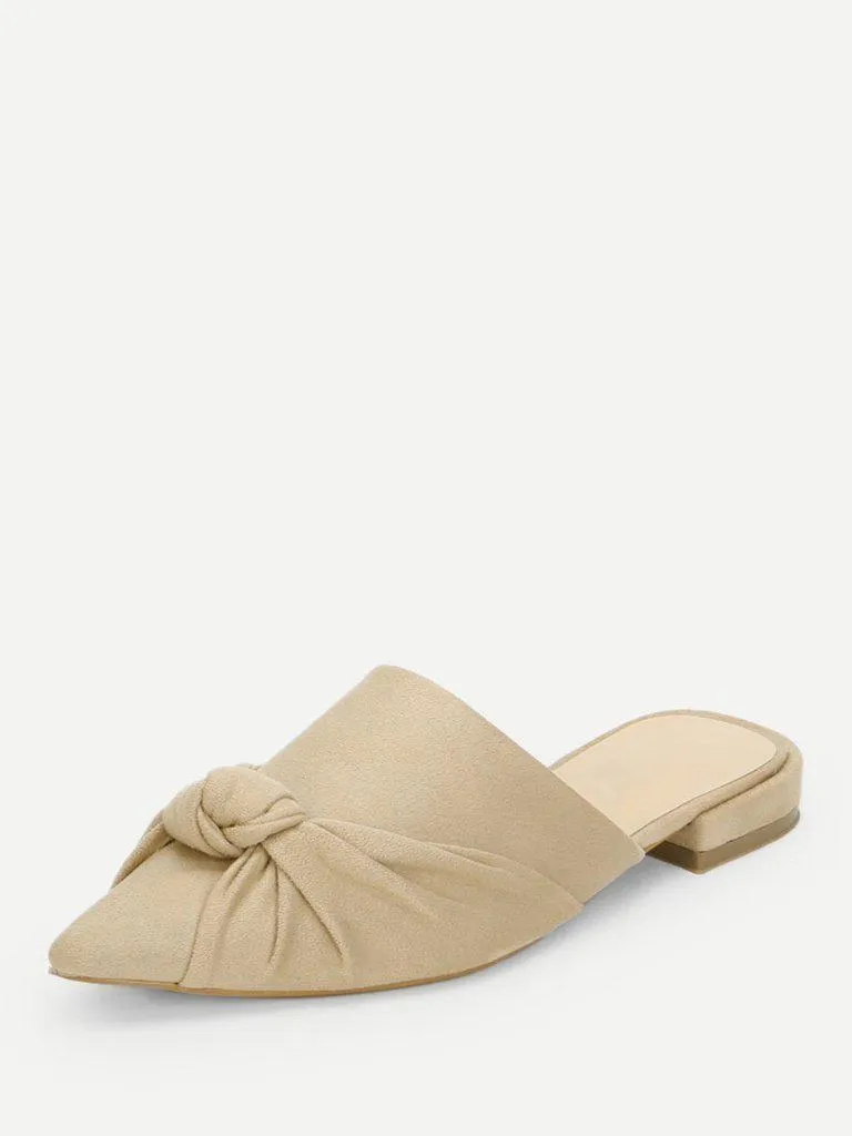 Knot Detail Suede Flat Mules