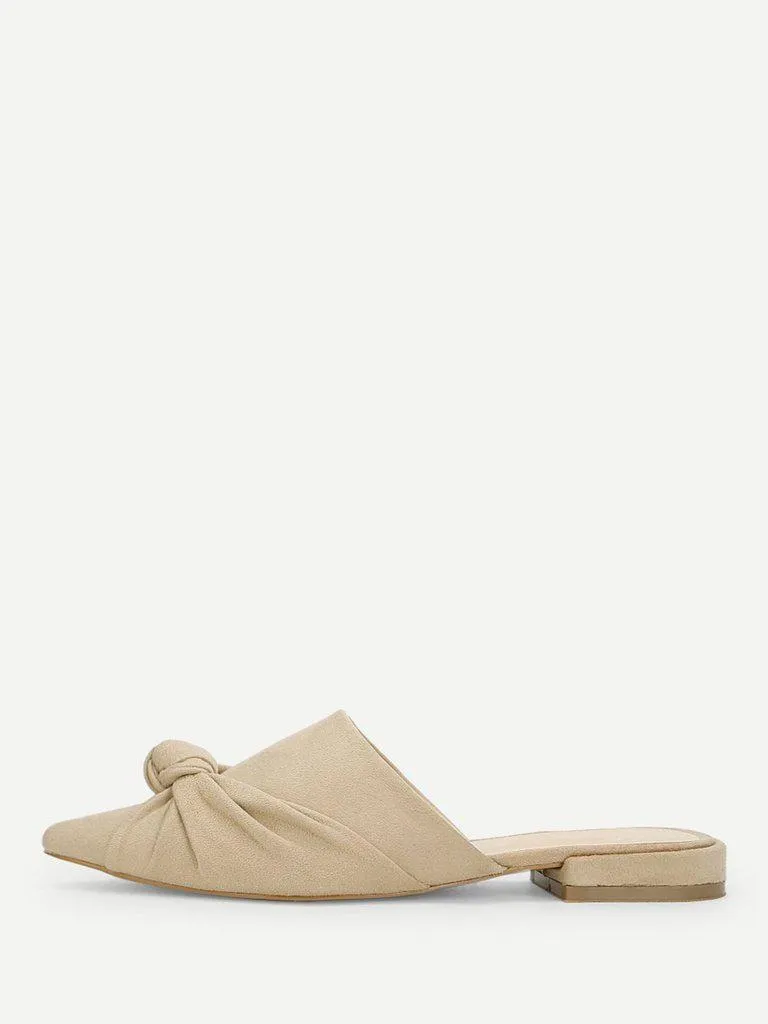Knot Detail Suede Flat Mules
