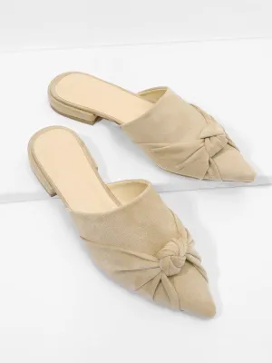 Knot Detail Suede Flat Mules