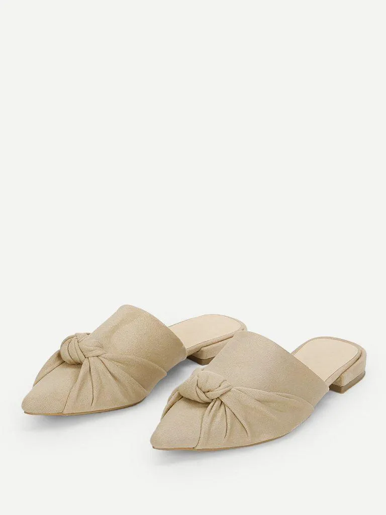 Knot Detail Suede Flat Mules
