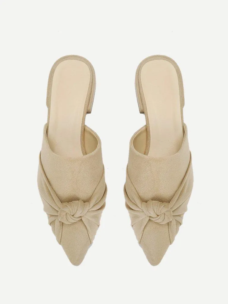 Knot Detail Suede Flat Mules