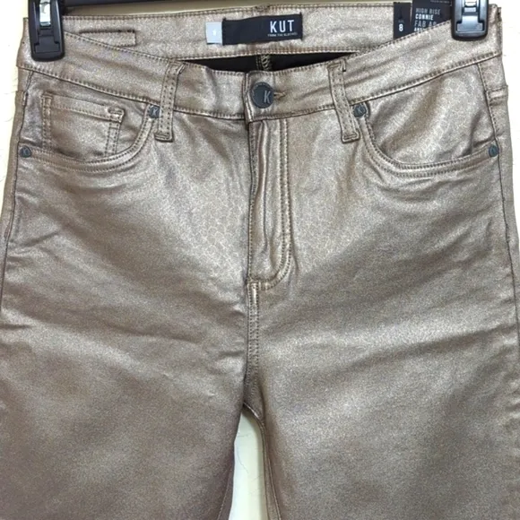 Kut From The Cloth Coated Bronze Connie Fab AB Raw Ankle Skinny Jeans Size 8