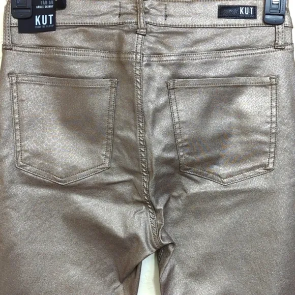 Kut From The Cloth Coated Bronze Connie Fab AB Raw Ankle Skinny Jeans Size 8
