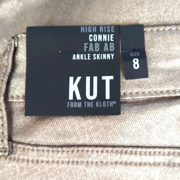 Kut From The Cloth Coated Bronze Connie Fab AB Raw Ankle Skinny Jeans Size 8
