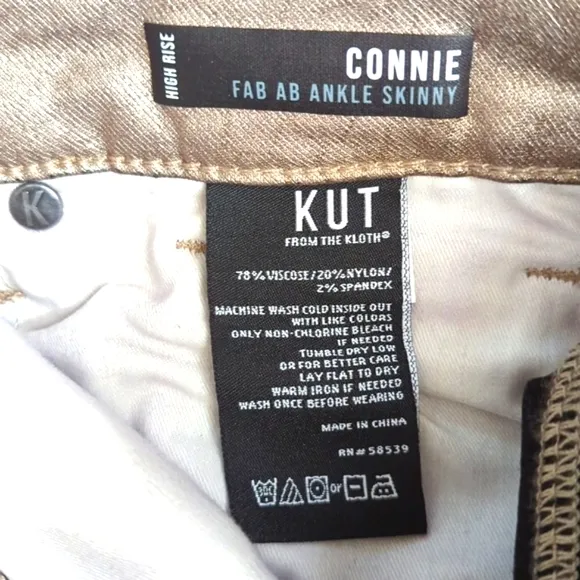 Kut From The Cloth Coated Bronze Connie Fab AB Raw Ankle Skinny Jeans Size 8
