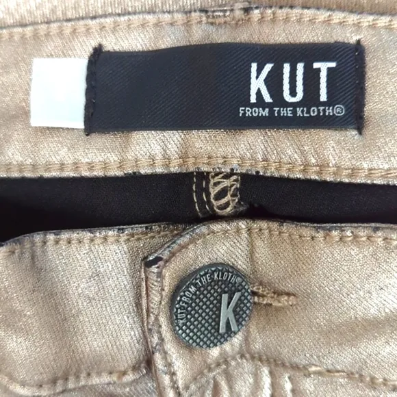Kut From The Cloth Coated Bronze Connie Fab AB Raw Ankle Skinny Jeans Size 8