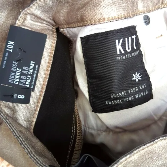 Kut From The Cloth Coated Bronze Connie Fab AB Raw Ankle Skinny Jeans Size 8