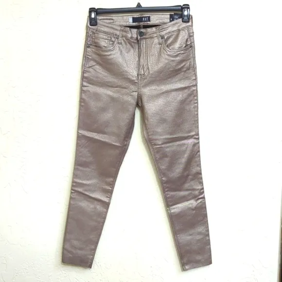 Kut From The Cloth Coated Bronze Connie Fab AB Raw Ankle Skinny Jeans Size 8
