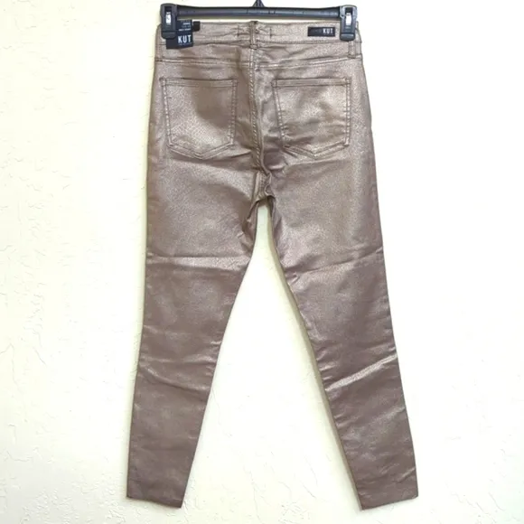 Kut From The Cloth Coated Bronze Connie Fab AB Raw Ankle Skinny Jeans Size 8