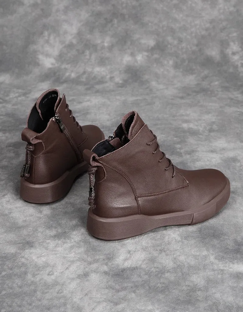 Lace Up Winter Leather Short Boots Black