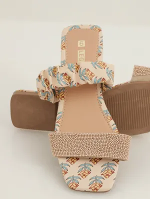 Ladies Beaded And Rouched Mule Sandal - Blush