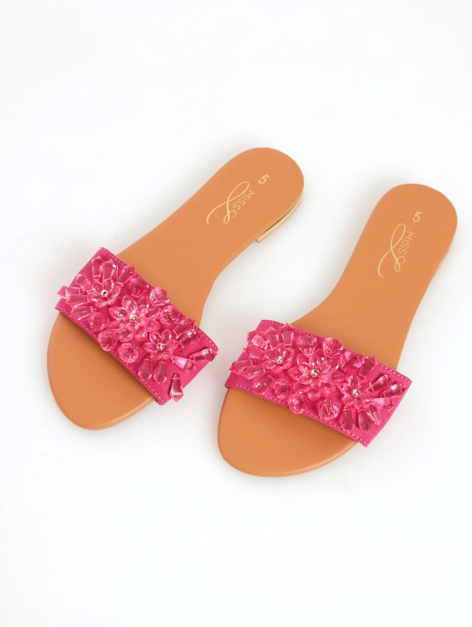 Ladies Beaded Party Mule Sandal With Gold Heel
