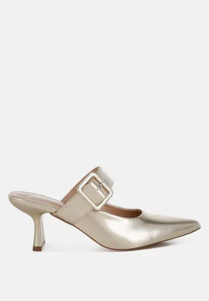 Large Buckle Kitten Heel Mules By RUW