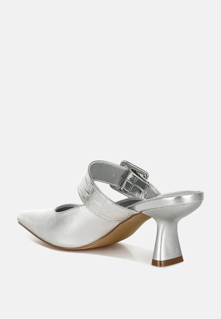 Large Buckle Kitten Heel Mules By RUW