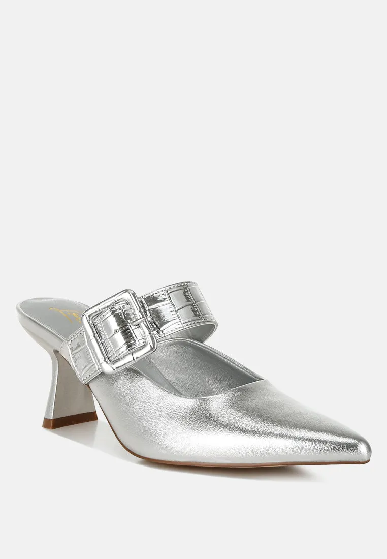 Large Buckle Kitten Heel Mules By RUW
