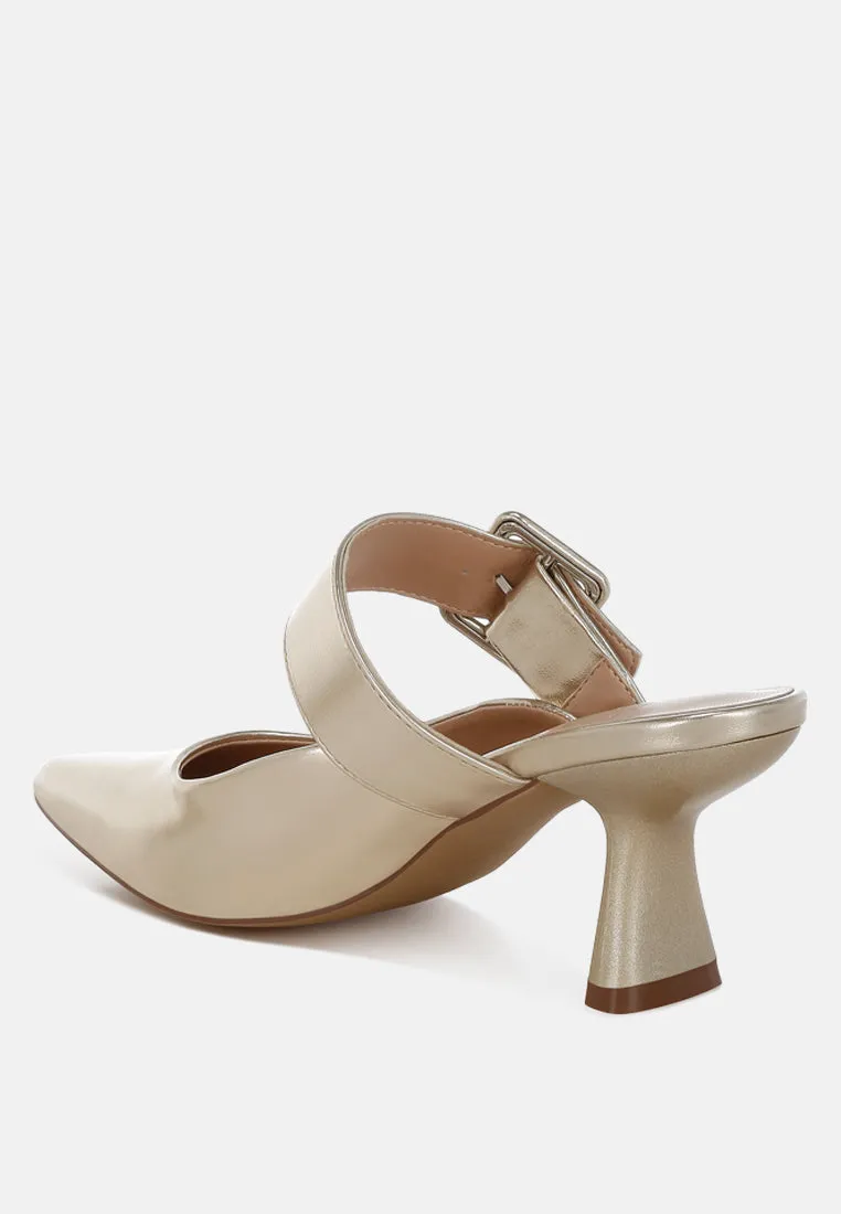 Large Buckle Kitten Heel Mules By RUW