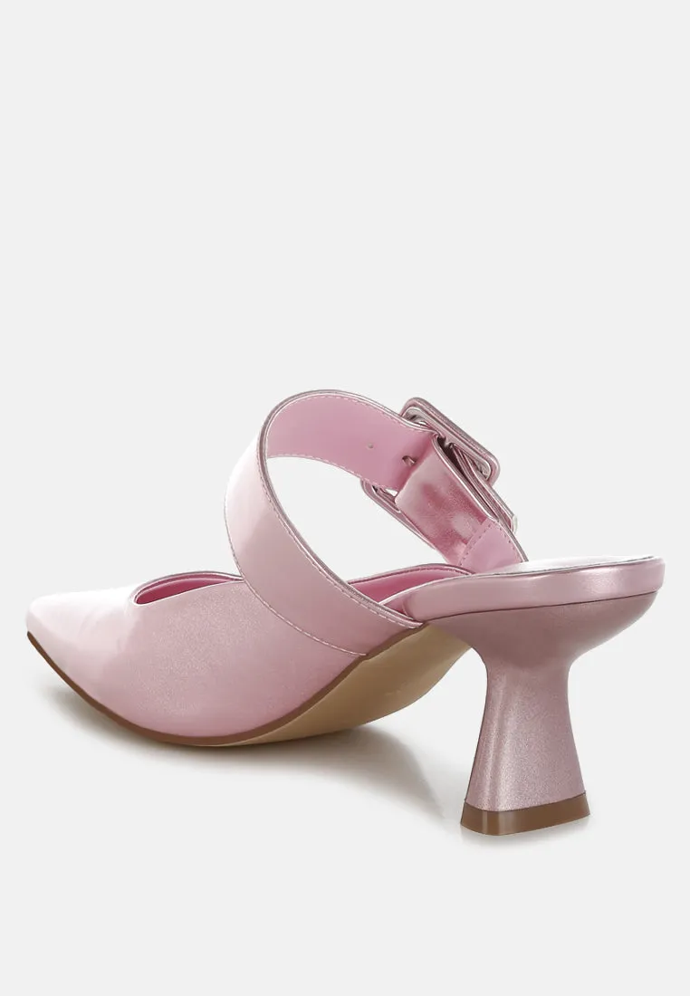 Large Buckle Kitten Heel Mules By RUW