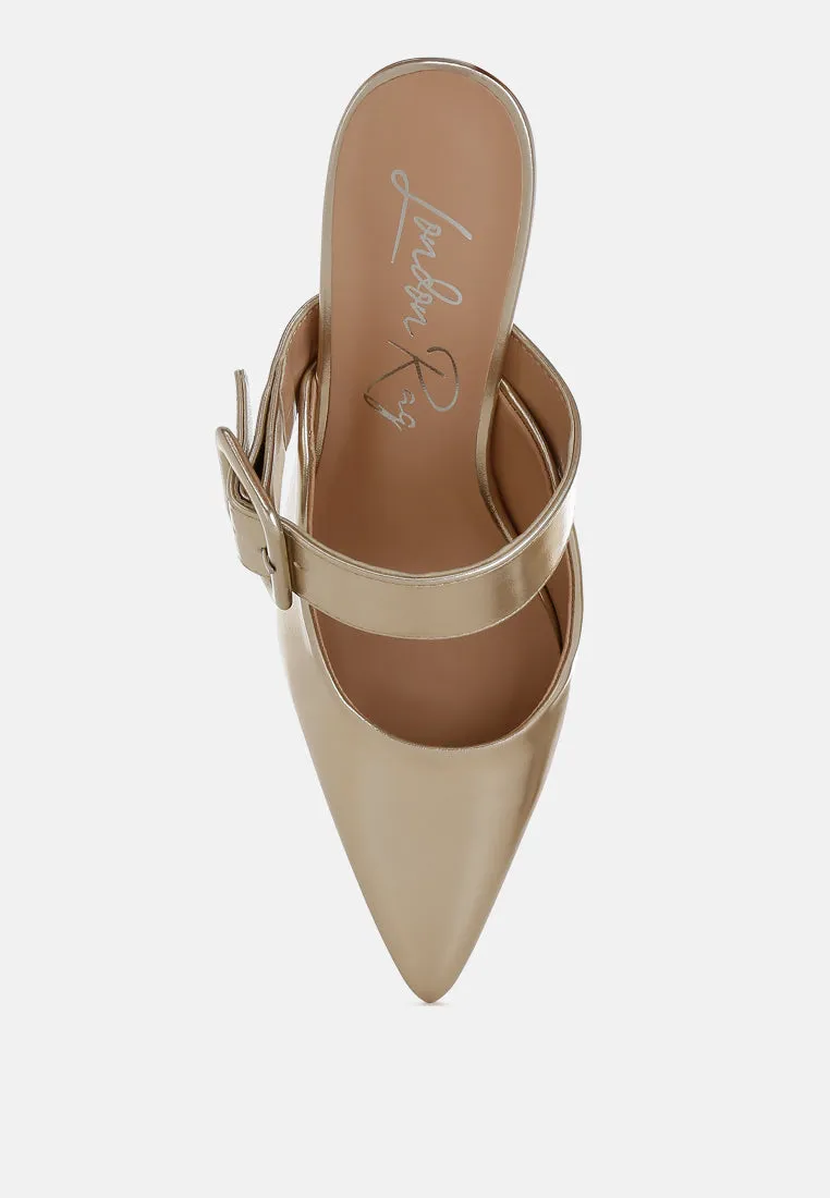Large Buckle Kitten Heel Mules By RUW