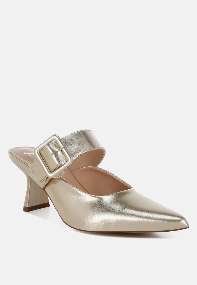 Large Buckle Kitten Heel Mules By RUW