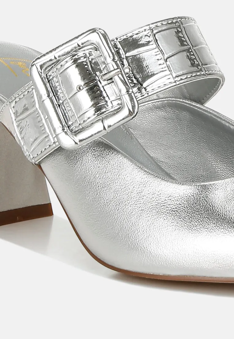 Large Buckle Kitten Heel Mules By RUW